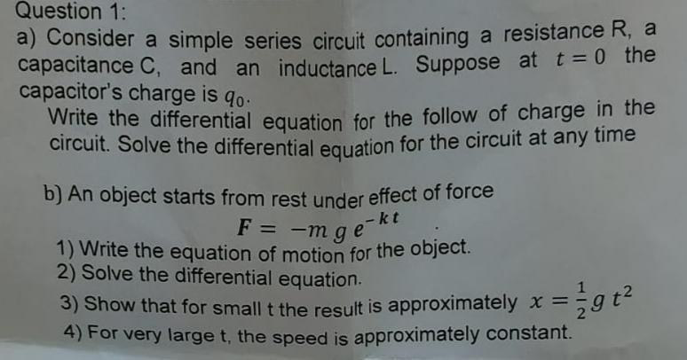 Solved Question 1: a) Consider a simple series circuit | Chegg.com