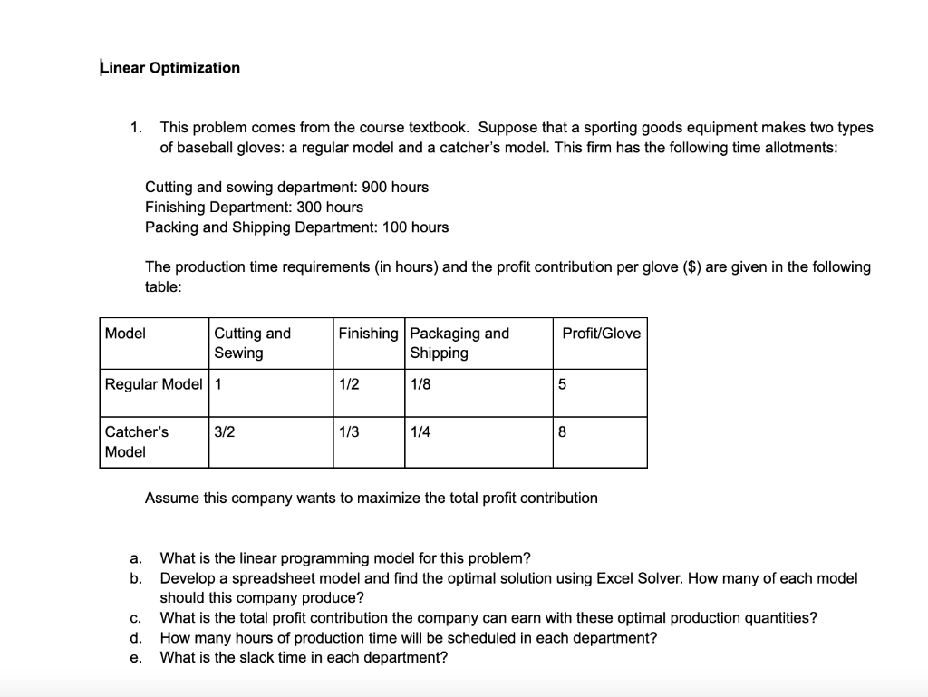 Solved Linear Optimization 1. This problem comes from the | Chegg.com
