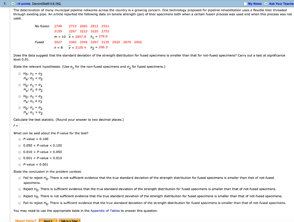 Solved 7. -4 points DevoreStat9 9.E.062 My Notes Ask Your | Chegg.com