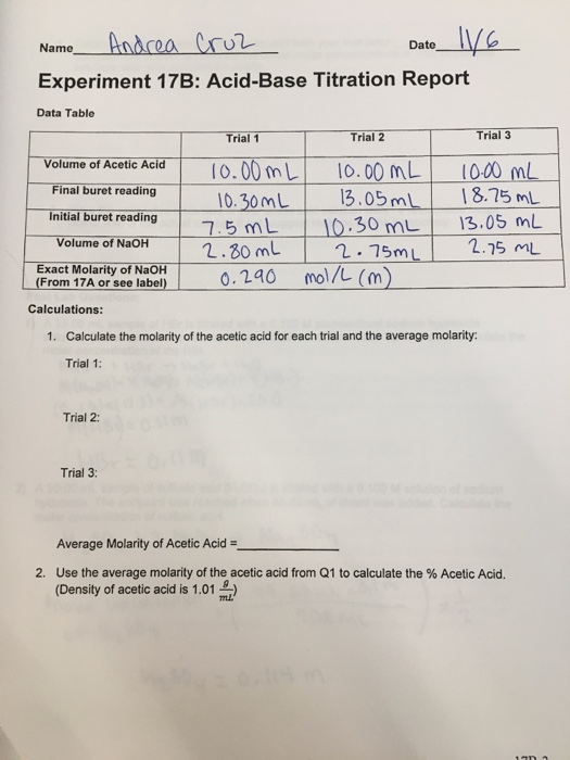 Solved Experiment 17B AcidBase Titration OBJECTIVES In