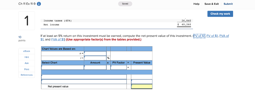 Solved Ch 11 Ex 11-9 A Submit Saved Help Save & Exit Check | Chegg.com