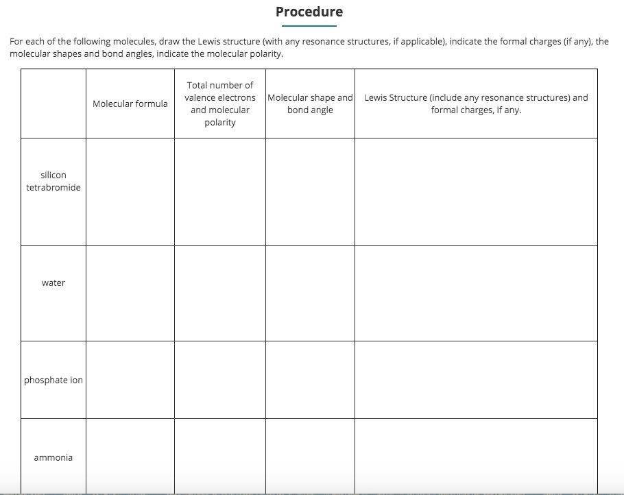 Solved Procedure For each of the following molecules, draw | Chegg.com