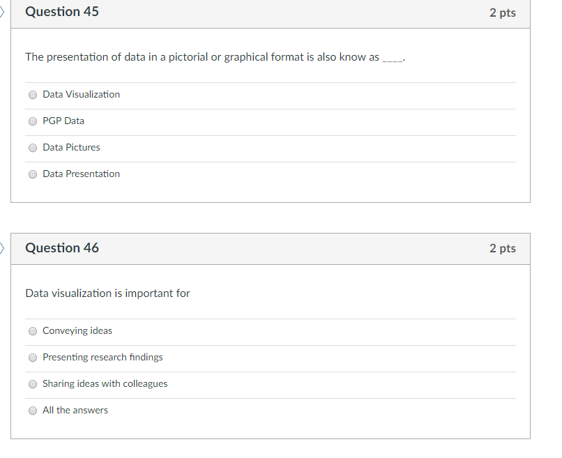 Solved Question 45 2 pts The presentation of data in a | Chegg.com