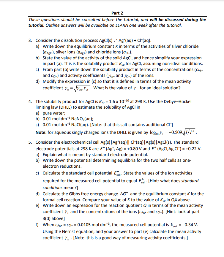 Solved Part 2 These questions should be consulted before the | Chegg.com