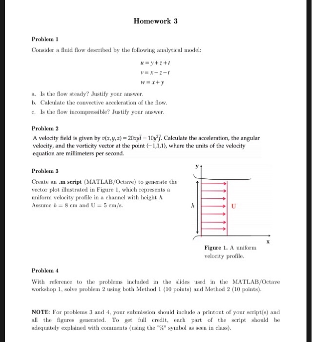 Solved Homework 3 Problem 1 Consider a fluid flow described | Chegg.com