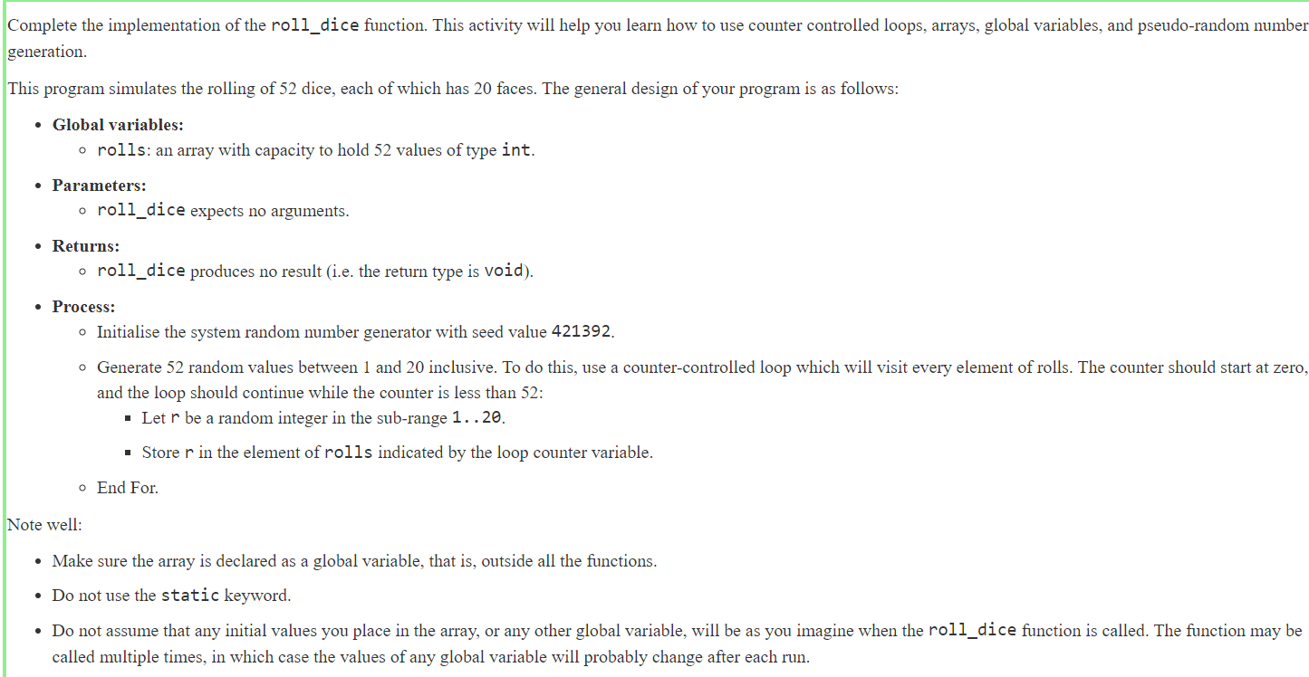 Solved Complete the implementation of the roli_dice | Chegg.com