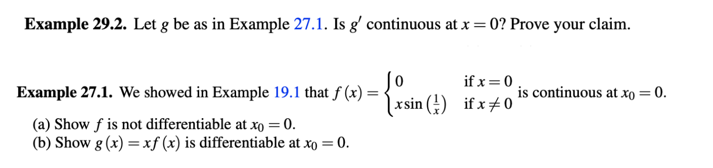 Solved Example 29.2. Let g be as in Example 27.1. Is g' | Chegg.com