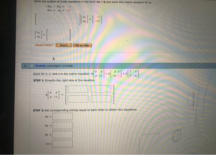 Solved Write the system of linear equations in the form Ax b | Chegg.com