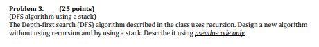Solved Problem 3. (25 points) (DFS algorithm using a stack) | Chegg.com