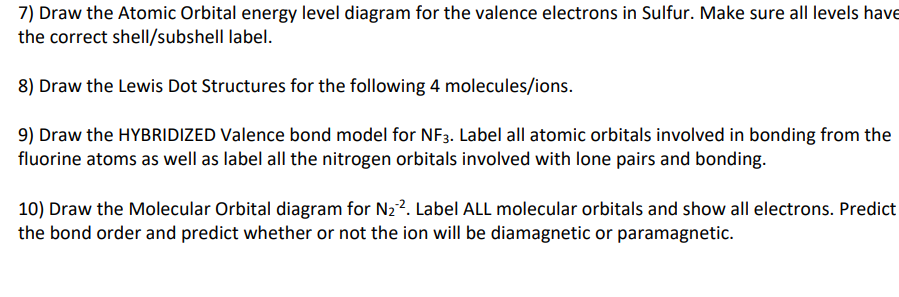 Solved 7) Draw the Atomic Orbital energy level diagram for | Chegg.com