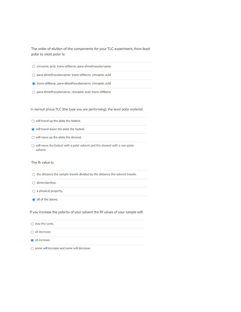 Solved The order of elution of the components for your TLC