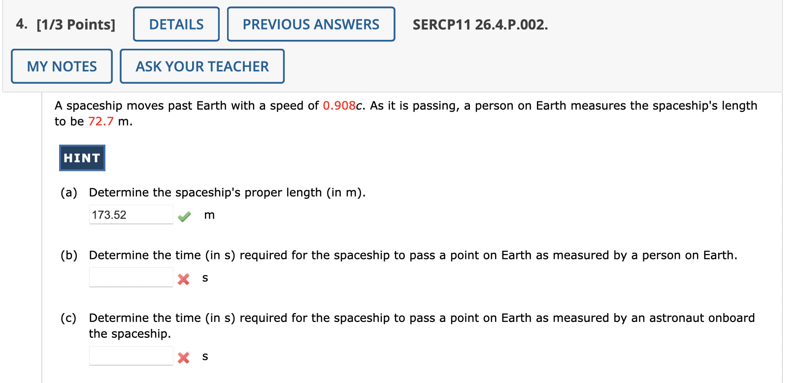 Solved 4. [1/3 Points] DETAILS PREVIOUS ANSWERS SERCP11 | Chegg.com