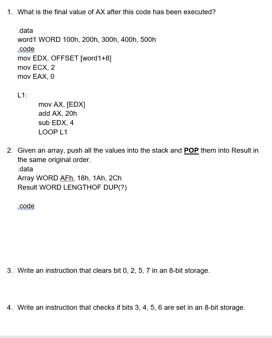 1. What is the final value of AX after this code has | Chegg.com