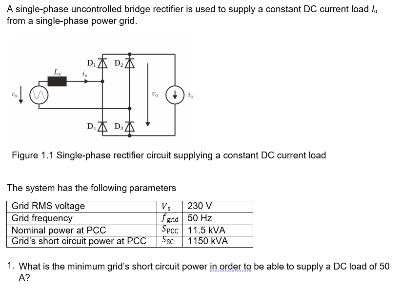 Solved A singlephase uncontrolled bridge rectifier is used