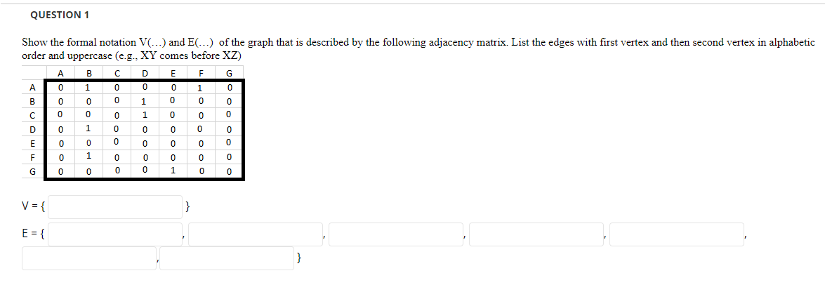 Solved QUESTION 1 Show the formal notation V(...) and E(...) | Chegg.com