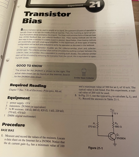 Solved 21 Experiment Transistor Bias Before a transistor can