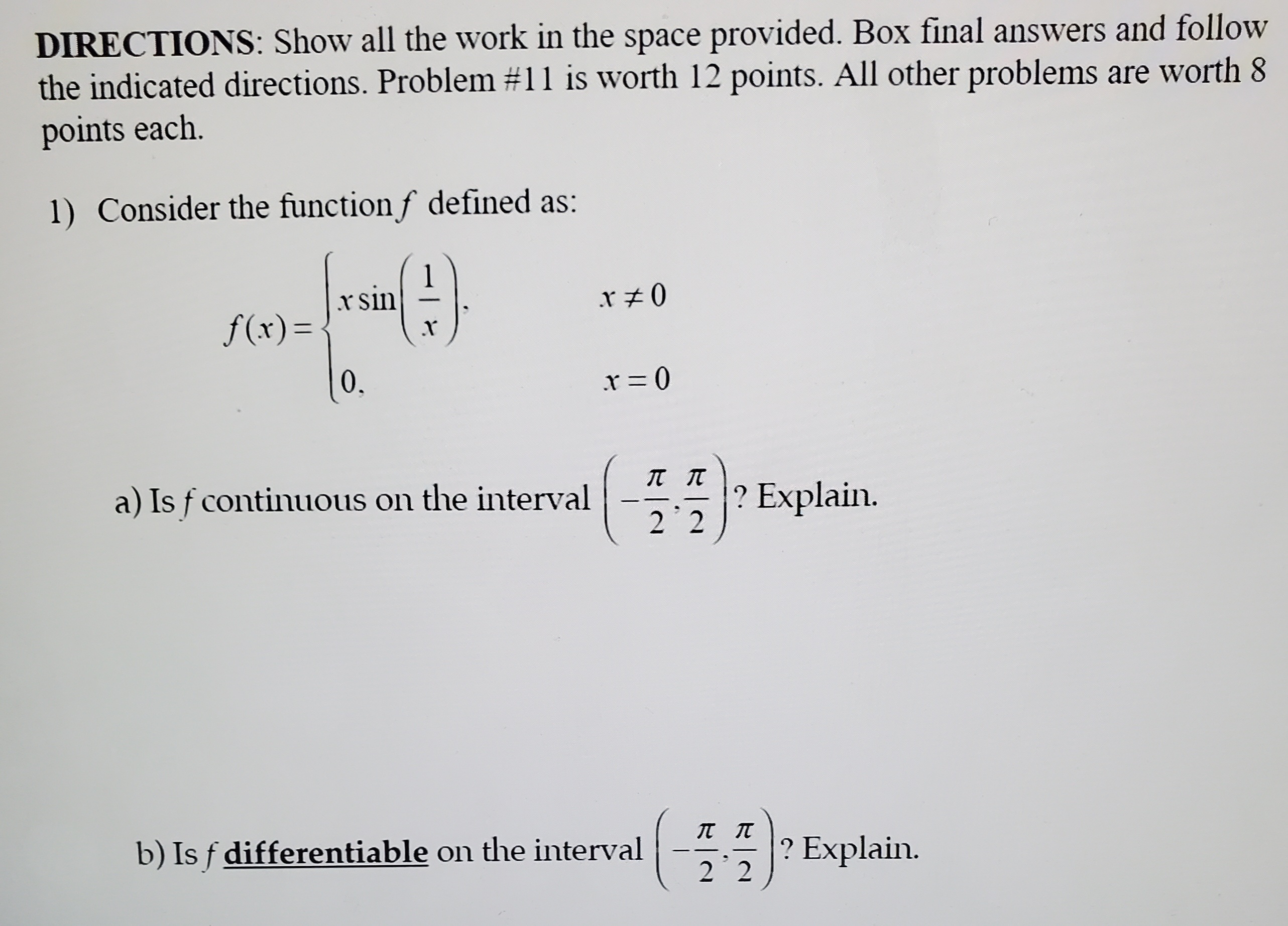 Solved DIRECTIONS: Show all the work in the space provided. | Chegg.com