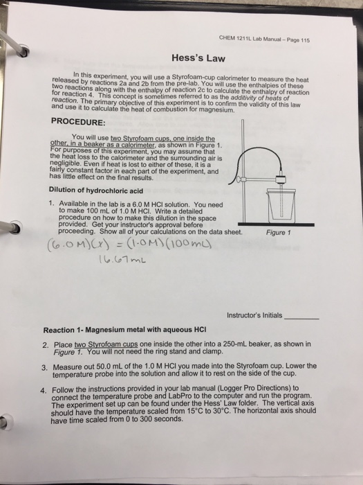 Solved CHEM 1211L Lab Manual-Page 115 Hess's Law Released B | Chegg.com