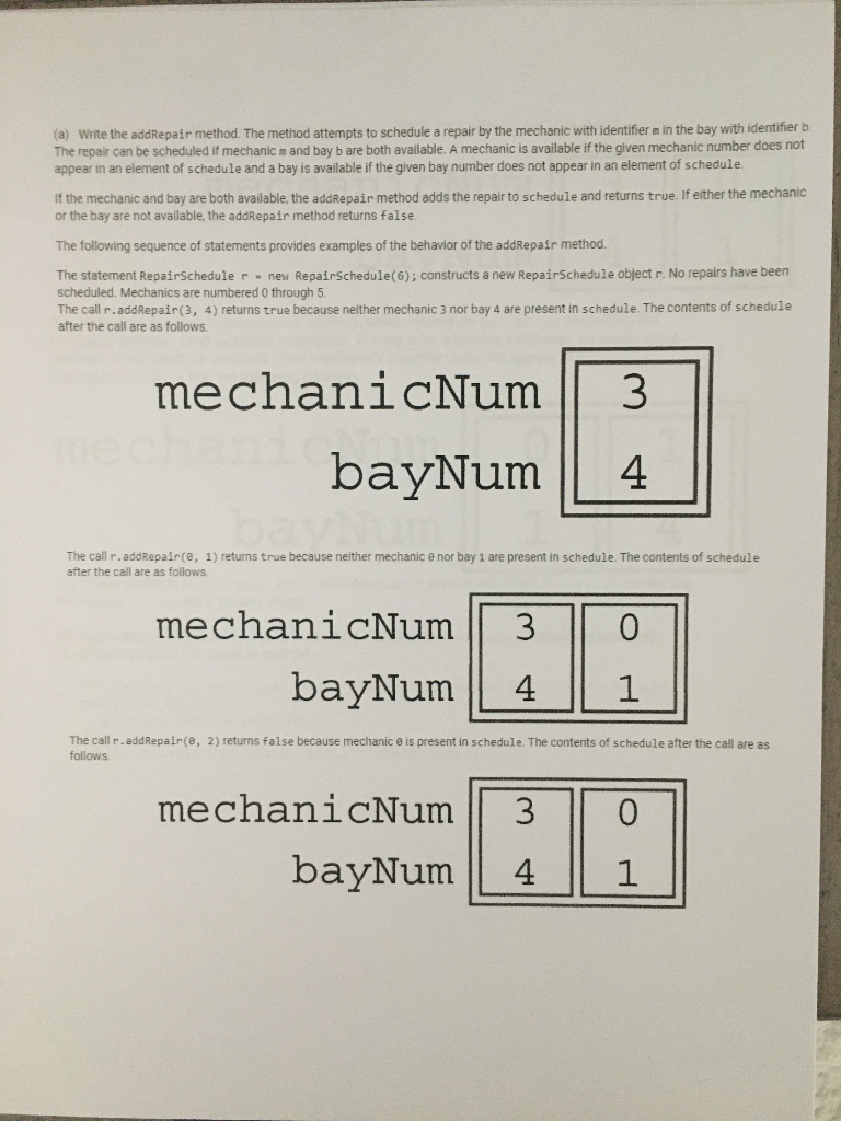 Solved The Following Repairschedule Class Represents The Chegg Com