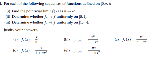 Solved 1. For each of the following sequences of functions | Chegg.com
