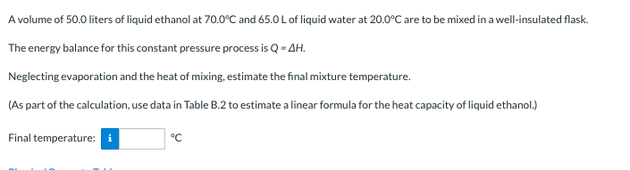 Solved A volume of 50.0 liters of liquid ethanol at 70.0°C | Chegg.com