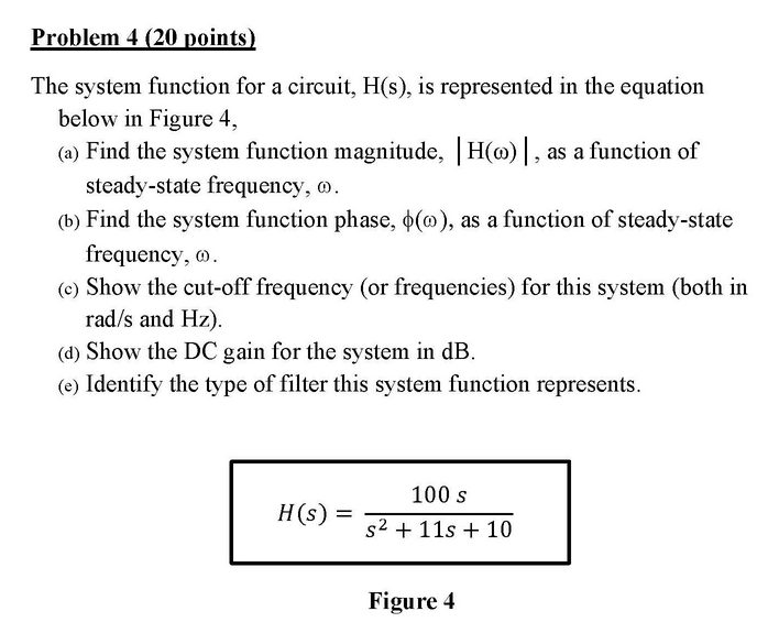Solved Problem 4 (20 points) The system function for a | Chegg.com