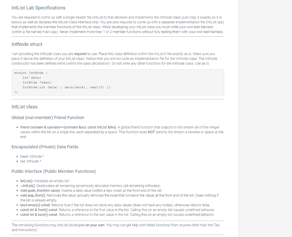 Solved IntList Lab Specifications You are required to come