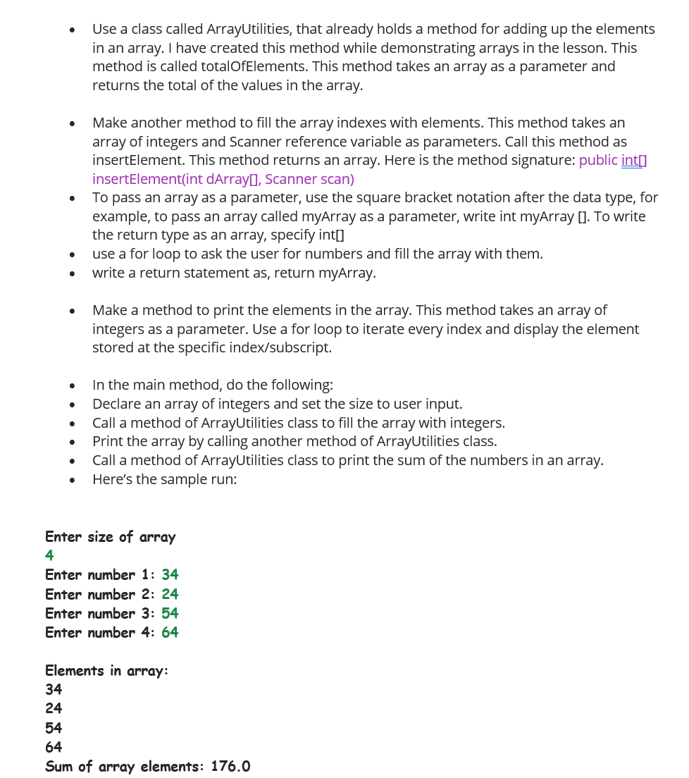 Solved - Use a class called ArrayUtilities, that already | Chegg.com