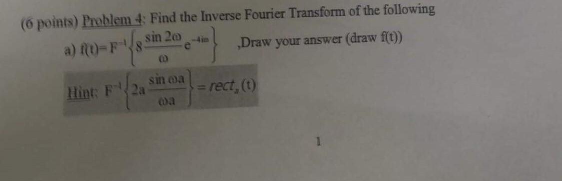 Solved (6 points) Prablem 4; Find the Inverse Fourier | Chegg.com