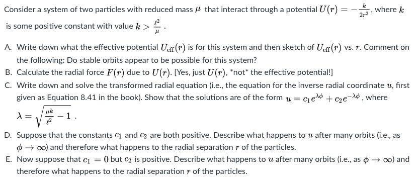 21-2 Consider a system of two particles with reduced | Chegg.com