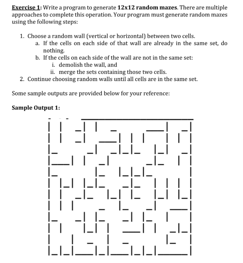 Solved Exercise 1: Write a program to generate 12x12 random | Chegg.com