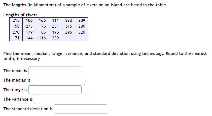 Solved The Lengths (in Kilometers) Of A Sample Of Rivers On | Chegg.com