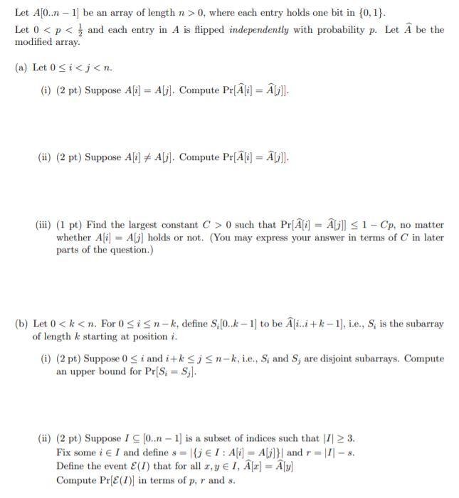 Let A O 1 Be An Array Of Length N 0 Where Chegg Com