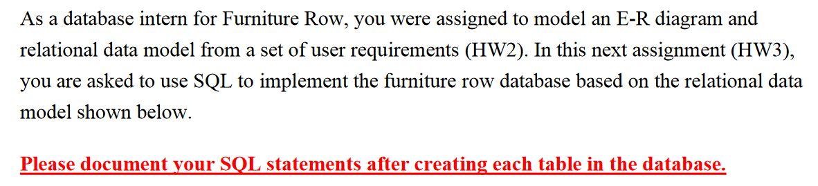Solved As a database intern for Furniture Row, you were | Chegg.com