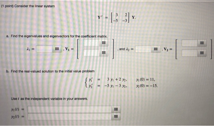 Solved (1 point) Consider the linear system 2 a. Find the | Chegg.com