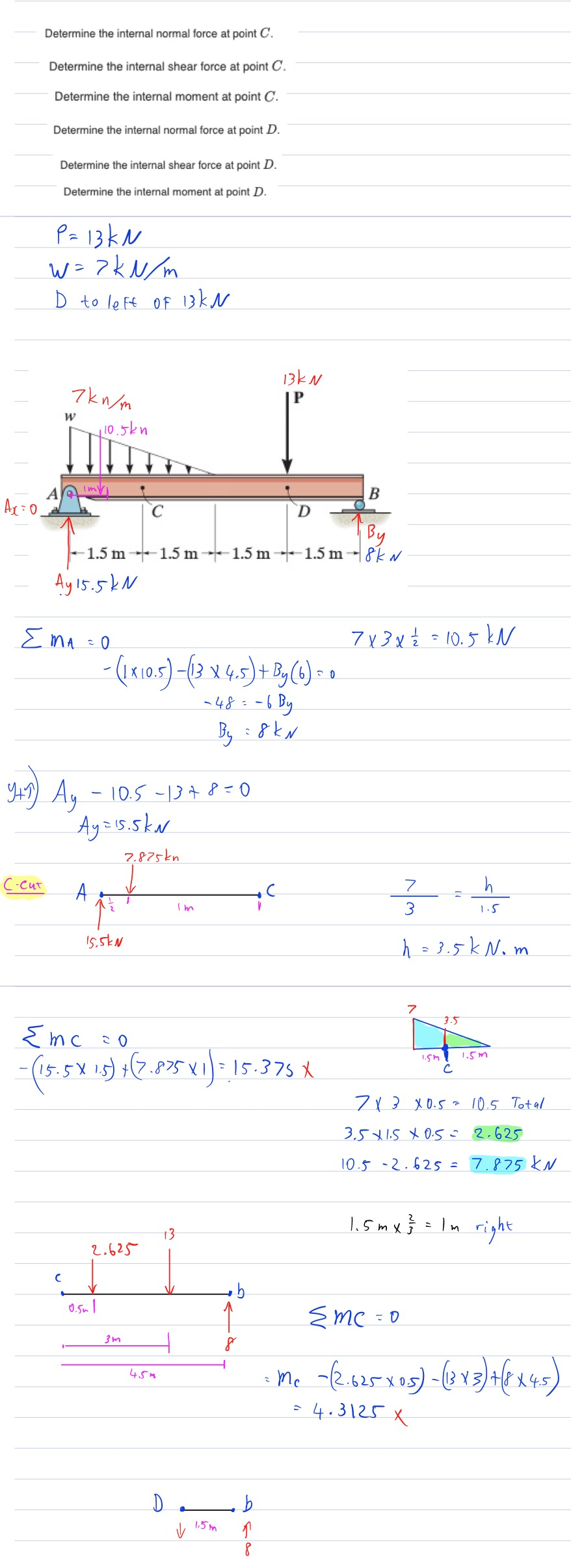 Solved Determine The Internal Normal Force At Point C. | Chegg.com