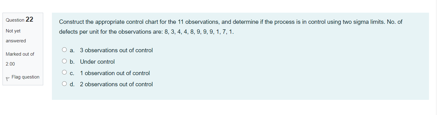 Solved Question 22 Construct the appropriate control chart | Chegg.com