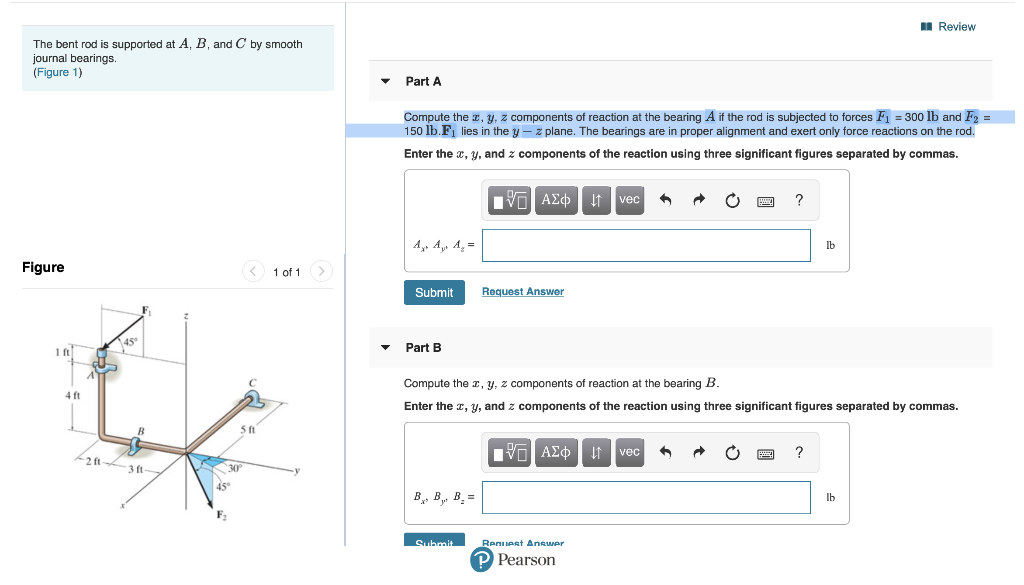 Solved u Review The bent rod is supported at A, B, and C by | Chegg.com