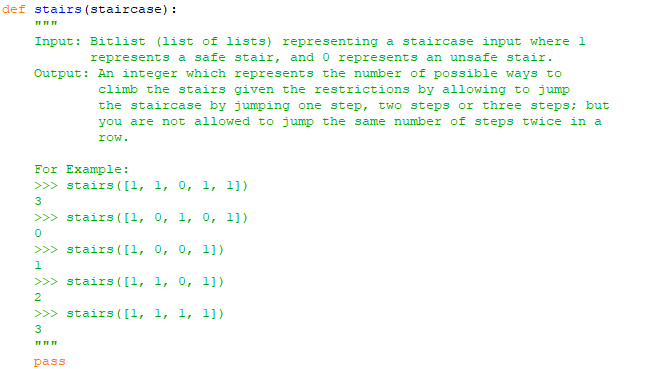 Solved Part C: Stairs Write a function stairs (staircase) | Chegg.com