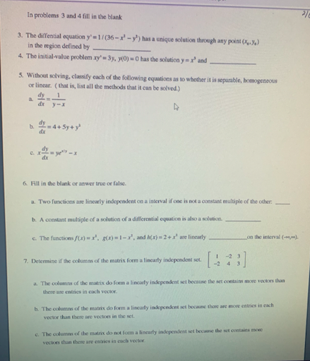 Solved In problems 3 and 4 fill in the blank 3. The | Chegg.com