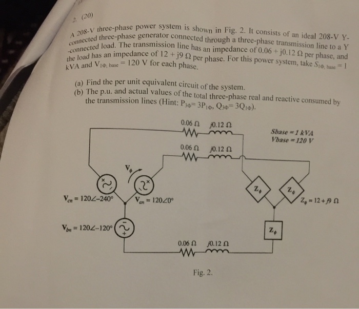 Solved A 208-V three-phase power system is shown in Fig. 2. | Chegg.com