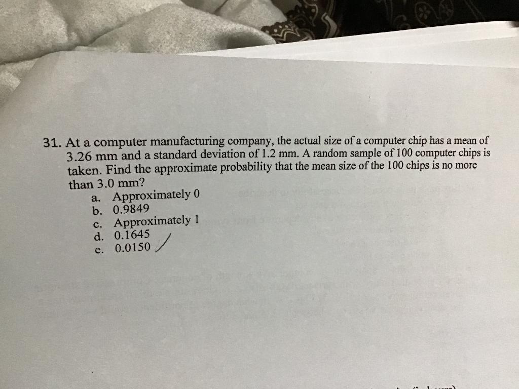 Solved 31. At a computer manufacturing company, the actual