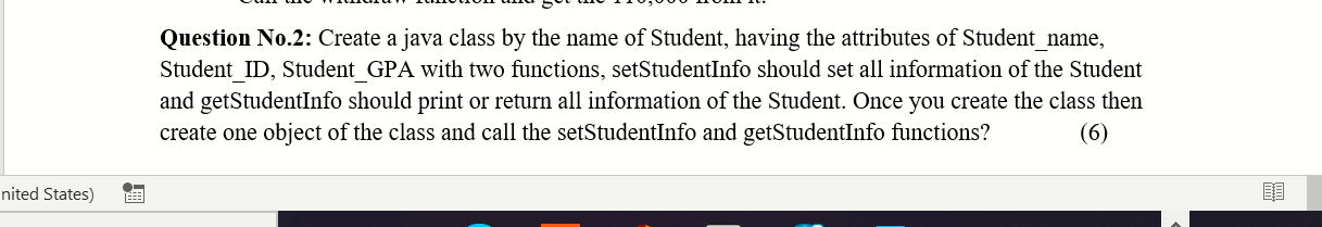 Solved Question No.2: Create a java class by the name of | Chegg.com