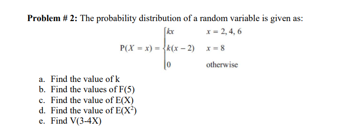 Solved Problem # 2: The probability distribution of a random | Chegg.com