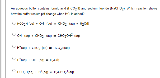 Solved An aqueous buffer contains formic acid (HCO2H) and | Chegg.com