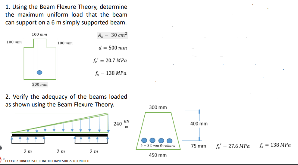 Solved 1. Using the Beam Flexure Theory, determine the
