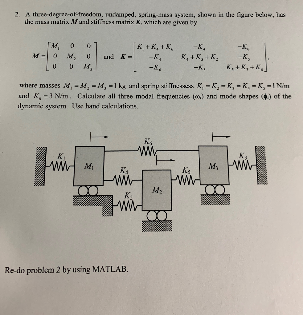 2. A threedegreeoffreedom, undamped, springmass