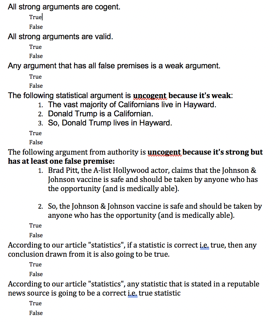 Solved All Strong Arguments Are Cogent. Truel False All | Chegg.com