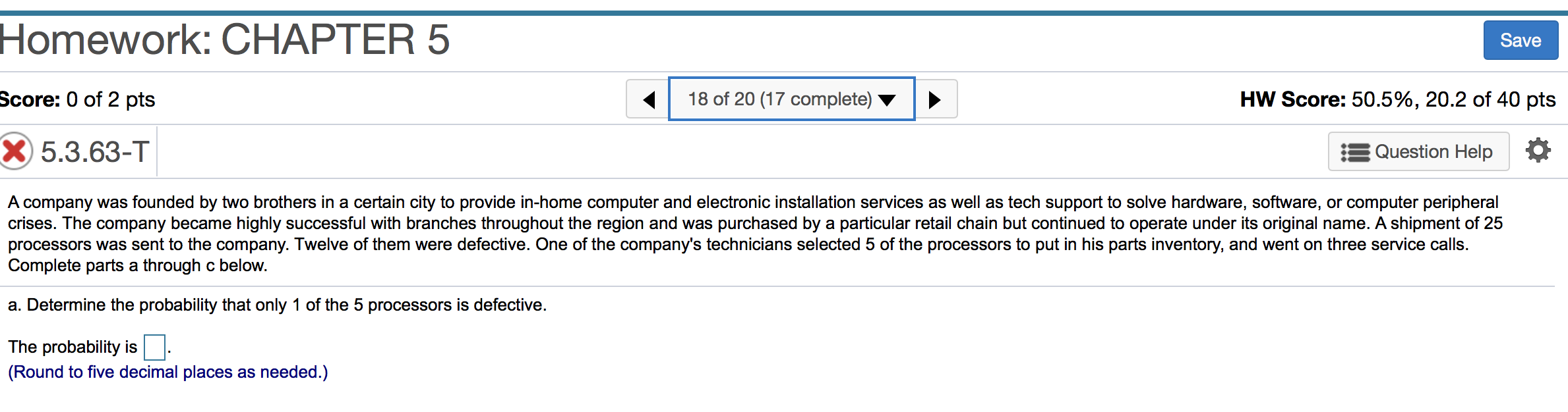Solved Homework: CHAPTER 5 Save Score: 0 of 2 pts 18 of 20 | Chegg.com