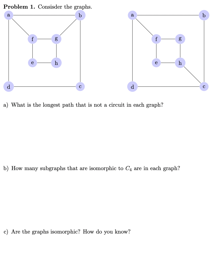 Solved Problem 1. Consisder The Graphs. B A а B F G F G E H | Chegg.com